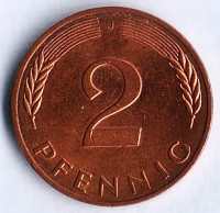 Монета 2 пфеннига. 1989(J) год, ФРГ.