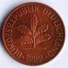 Монета 2 пфеннига. 1989(J) год, ФРГ.