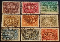 Набор почтовых марок CTO  (10 шт.). "Цифры в поперечном овале". 1922-1923 года, Германский Рейх.