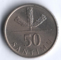 Монета 50 сантимов. 2007 год, Латвия.
