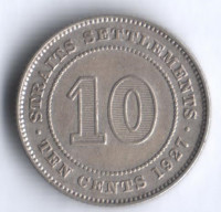 Монета 10 центов. 1927 год, Стрейтс Сетлментс.