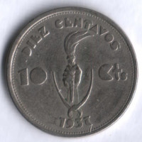 Монета 10 сентаво. 1937 год, Боливия.