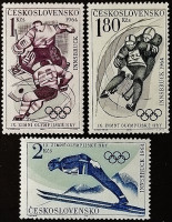 Набор почтовых марок (3 шт.). "Зимние Олимпийские игры, Инсбрук-1964". 1964 год, Чехословакия.