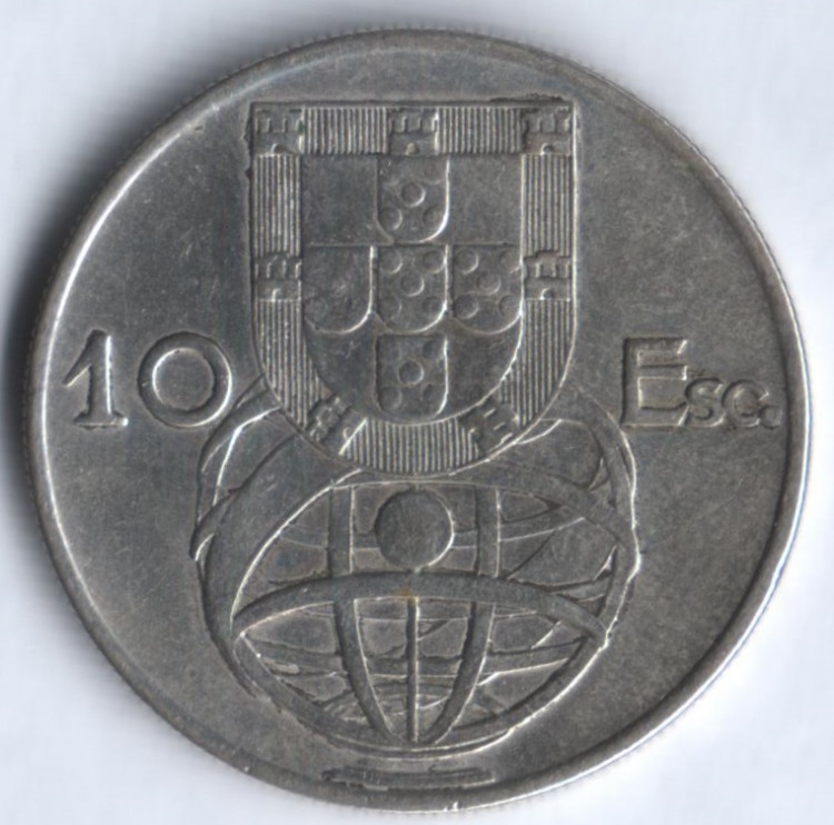 Монета 10 эскудо. 1955 год, Португалия.