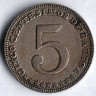 Монета 5 сентесимо. 1961 год, Панама.