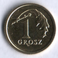Монета 1 грош. 2014 год, Польша.