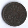 Монета 1 геллер. 1899 год, Австро-Венгрия.