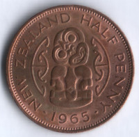 Монета 1/2 пенни. 1965 год, Новая Зеландия.