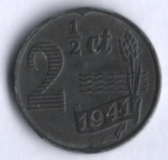 Монета 2-1/2 цента. 1941 год, Нидерланды.