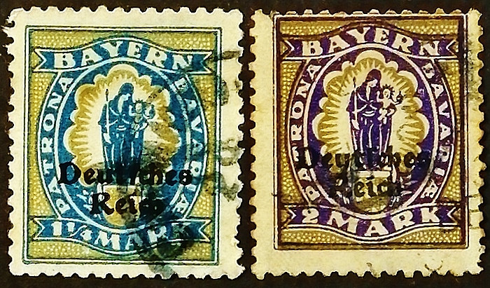 Набор марок (2 шт.). "Мадонна с младенцем (надпечатка)". 1920 год, Германский Рейх.