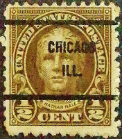 Почтовая марка (⅟₂ c.). "Натан Хейл". 1925 год, США. Предварительное гашение "CHICAGO/ILL.".