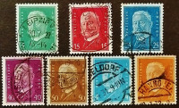 Набор почтовых марок (7 шт.). "Пауль фон Гинденбург - 2-й президент Веймарской республики". 1928-1932 годы, Германия.