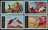 Набор марок (4 шт.). "200 лет со дня рождения Джона Джеймса Одюбона". 1986 год, Танзания.