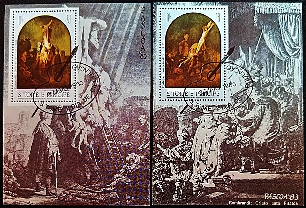 Набор блоков (2 шт.). "Пасха - Картины Рембрандта ван Рейна". 1983 год, Сан-Томе и Принсипи.