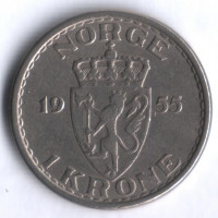 Монета 1 крона. 1955 год, Норвегия.