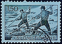 Почтовая марка (1,5 m.). "Лесное хозяйство". 1963 год, Финляндия.