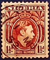 Почтовая марка (1 p.). "Король Георг VI". 1938 год, Нигерия. Почтовая марка (1 p.). "Король Георг VI". 1938 год, Нигерия.