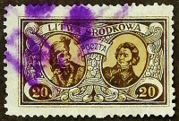 Почтовая марка. "Тадеуш Костюшко и Адам Мицкевич". 1921 год, Республика Центральной Литвы.