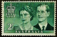 Почтовая марка (2 s.). "Королевский визит". 1954 год, Австралия.