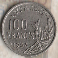 Монета 100 франков. 1954 год, Франция.