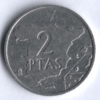 Монета 2 песеты. 1982 год, Испания.