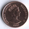Монета 1 цент. 1987 год, Каймановы острова.