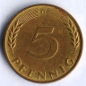 Монета 5 пфеннигов. 1970(G) год, ФРГ.