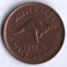 Монета 1/2 пенни. 1951(p) год, Австралия.