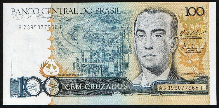 Банкнота 100 крузадо. 1987 год, Бразилия.