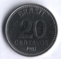 Монета 20 сентаво. 1987 год, Бразилия.