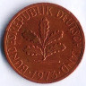 Монета 1 пфенниг. 1973(J) год, ФРГ.