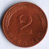 Монета 2 пфеннига. 1990(D) год, ФРГ.