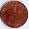 Монета 2 пфеннига. 1990(D) год, ФРГ.