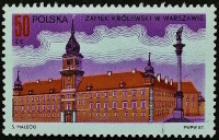 Марка почтовая. "Королевский замок в Варшаве и колонна Сигизмунда III Вазы". 1987 год, Польша.