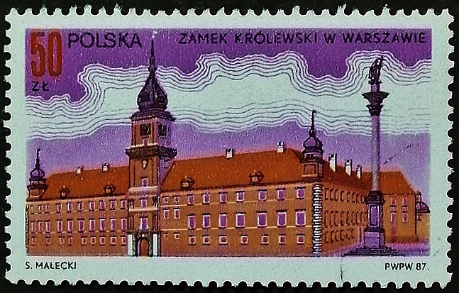 Марка почтовая. "Королевский замок в Варшаве и колонна Сигизмунда III Вазы". 1987 год, Польша.