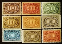 Набор почтовых марок MNG  (10 шт.). "Цифры в поперечном овале". 1922-1923 года, Германский Рейх.