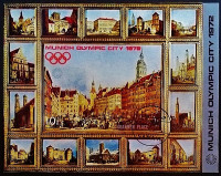 Мини-блок. "Здания в олимпийском Мюнхене". 1970 год, Йемен(АР).
