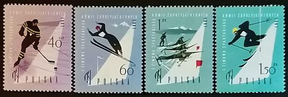 Набор почтовых марок  (4 шт.). "Зимние спартакиады". 1961 год, Польша.