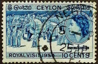Почтовая марка (10 c.). "Королевский визит". 1954 год, Цейлон.