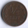 Монета 1/2 цента. 1884 год, Нидерланды.