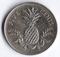 Монета 5 центов. 1998 год, Багамские острова.
