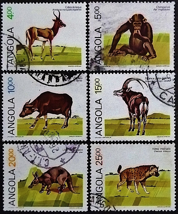 Набор почтовых марок (6 шт.). "Животные в Анголе". 1984 год, Ангола.