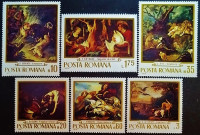 Набор марок (6 шт.). "Живопись - Охота". 1970 год, Румыния.