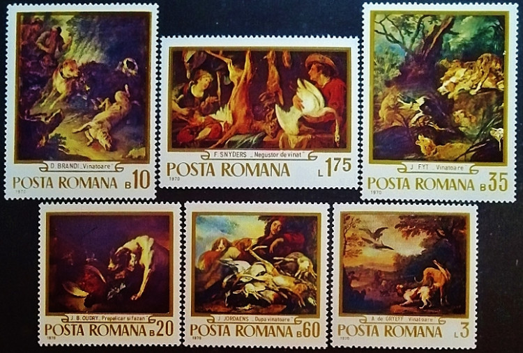 Набор марок (6 шт.). "Живопись - Охота". 1970 год, Румыния.