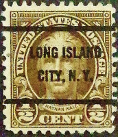 Почтовая марка (⅟₂ c.). "Натан Хейл". 1925 год, США. Предварительное гашение "LONG ISLAND/CITY, N.Y.".