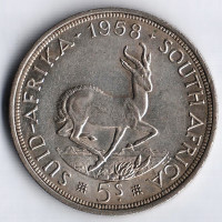Монета 5 шиллингов. 1958 год, Южная Африка.