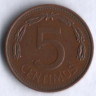 Монета 5 сентимо. 1976 год, Венесуэла.