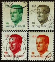 Набор почтовых марок (4 шт.). "Король Бодуэн". 1984-1990 годы, Бельгия.