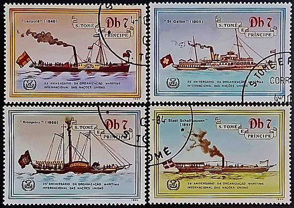 Набор почтовых марок (4 шт.). "Международная морская организация (II)". 1984 год, Сан-Томе и Принсипи.