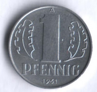 Монета 1 пфенниг. 1961 год, ГДР.